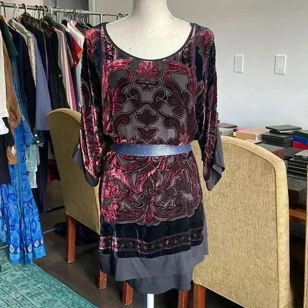 Hale Bob Dress Velvet Burnout Silk Blend Shift - Picture 3 of 10